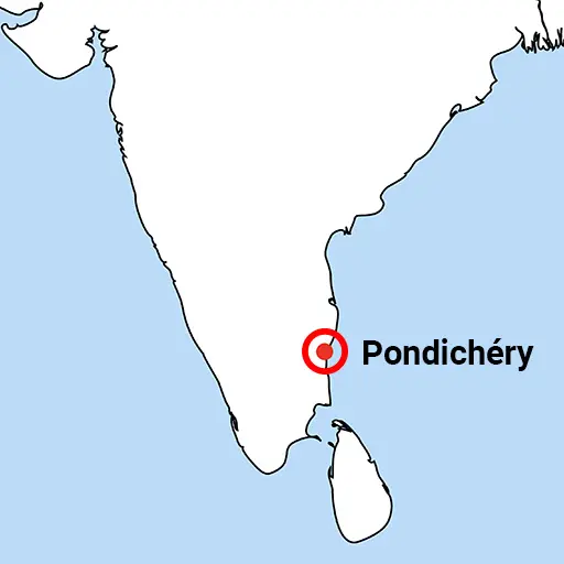 Carte localisant Pondichéry en Inde du Sud